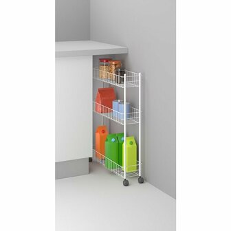 Metaltex Smalle Trolly met Wielen + 3 Etages 56x16x75.7 cm Wit