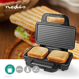 Nedis KASG100FBK Sandwich Maker Zwart/Zilver