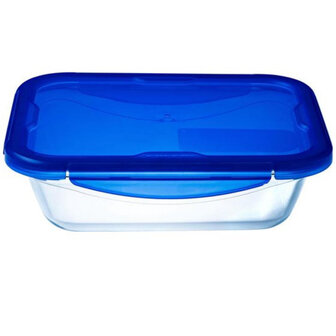 Pyrex Cook &amp; Go Glazen Ovenschaal + Deksel 24x18x6 cm Transparant/Blauw