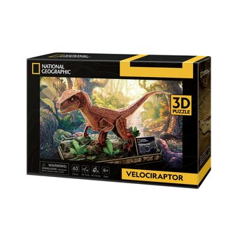 National Geographic Houten 3D Puzzel Velociraptor 63 Stukjes