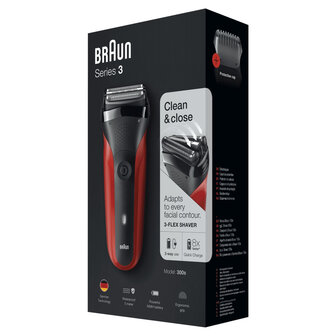 Braun 300 RED Series 3 Elektrisch Scheerapparaat Rood/Zwart