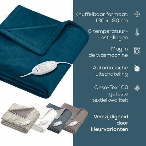 Beurer HD75OC Elektrische Warmtedeken 180x130 cm Fleece/Oceaanblauw