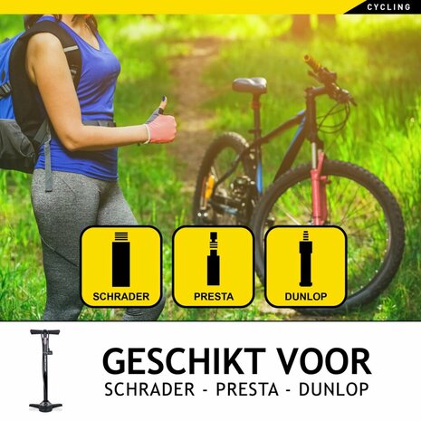 Dunlop Fietspomp met Drukmeter Dubbel Ventiel Hollands Ventiel/Frans Ventiel/Autoventiel