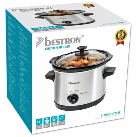 Bestron ASC150 Slowcooker 1.5L RVS/Zwart