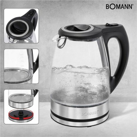 Bomann WKS 6032 G CB Glas Waterkoker 1.7L 2200W RVS/Zwart