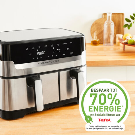 Tefal EY905D Easy Fry & Grill Dual Heteluchtfriteuse 8.3L 2700W RVS/Zwart