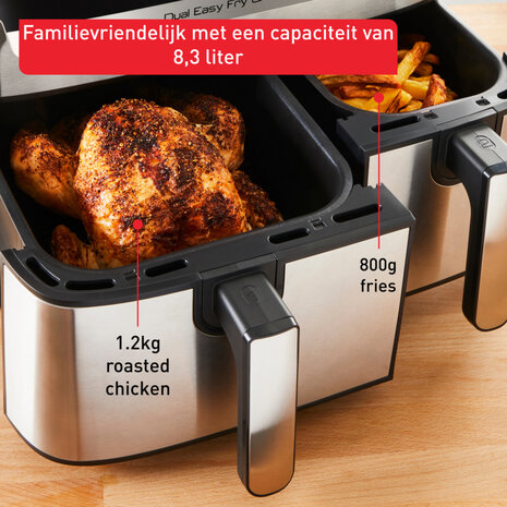 Tefal EY905D Easy Fry & Grill Dual Heteluchtfriteuse 8.3L 2700W RVS/Zwart