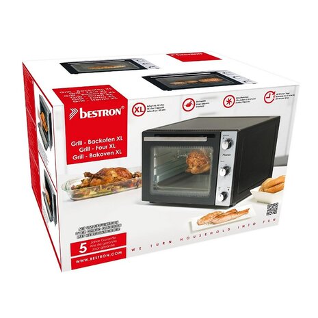 Bestron AOV45 Grill-Bakoven met Hetelucht + Draaispit 1800W RVS/Zwart